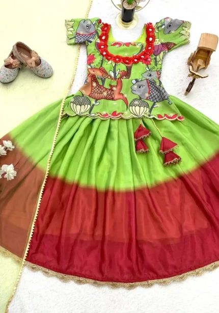 Digital Printed Kediya Style Kids Lehenga Choli