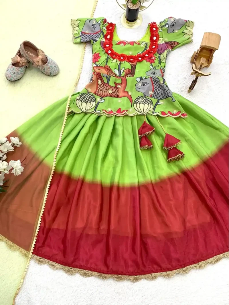 Digital Printed Kediya Style Kids Lehenga Choli