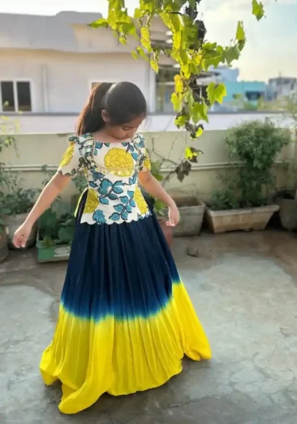 Digital Printed Kediya Style Kids Lehenga Choli