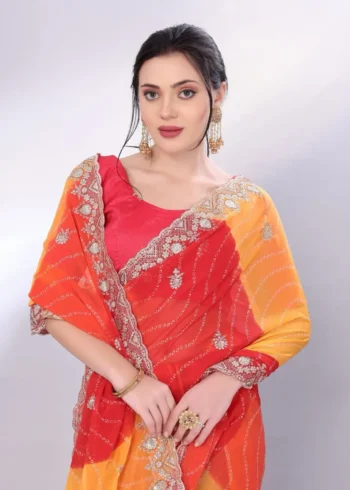 Digital Printed Sequin Embroidery With Cut Work Georgette Saree
