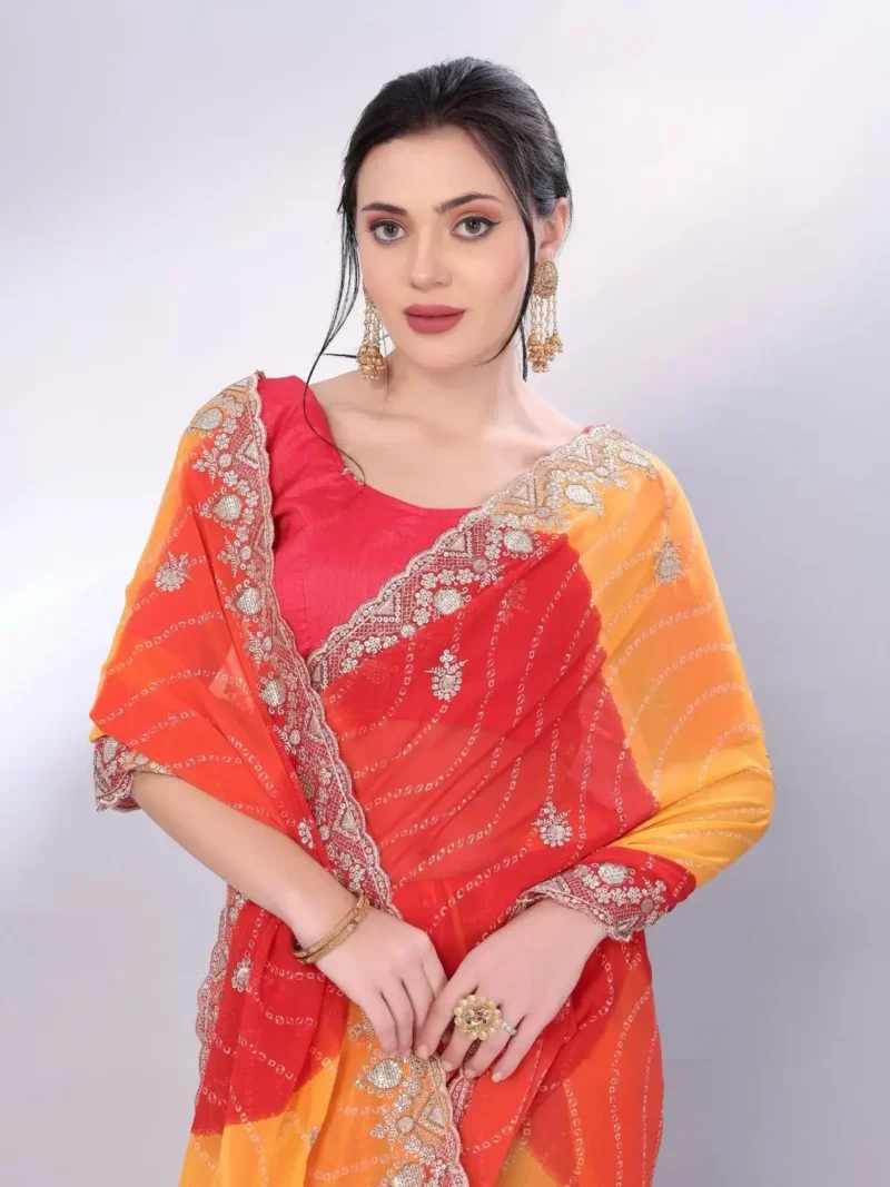 Digital Printed Sequin Embroidery With Cut Work Georgette Saree