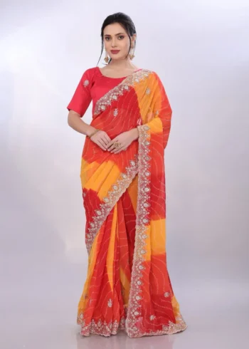 Digital Printed Sequin Embroidery With Cut Work Georgette Saree