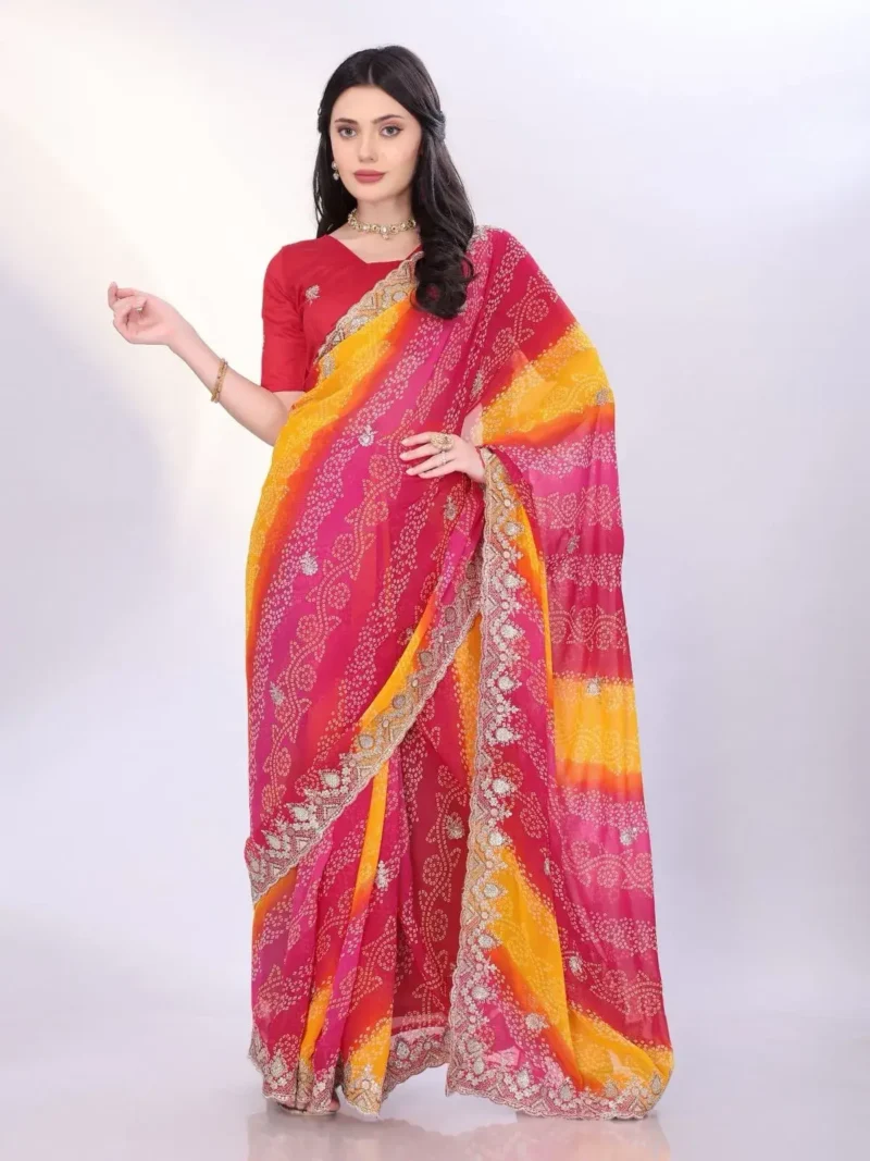 Digital Printed Sequin Embroidery With Cut Work Georgette Saree