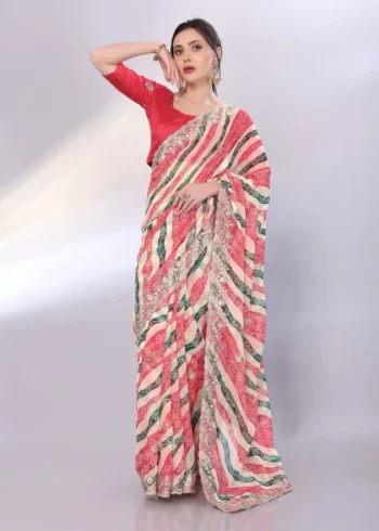 Digital Printed Sequin Embroidery With Cut Work Georgette Saree