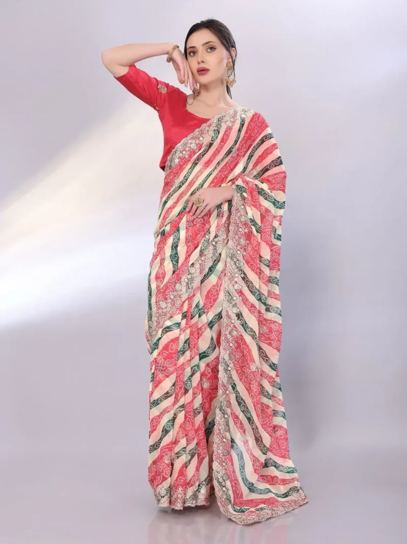 Digital Printed Sequin Embroidery With Cut Work Georgette Saree