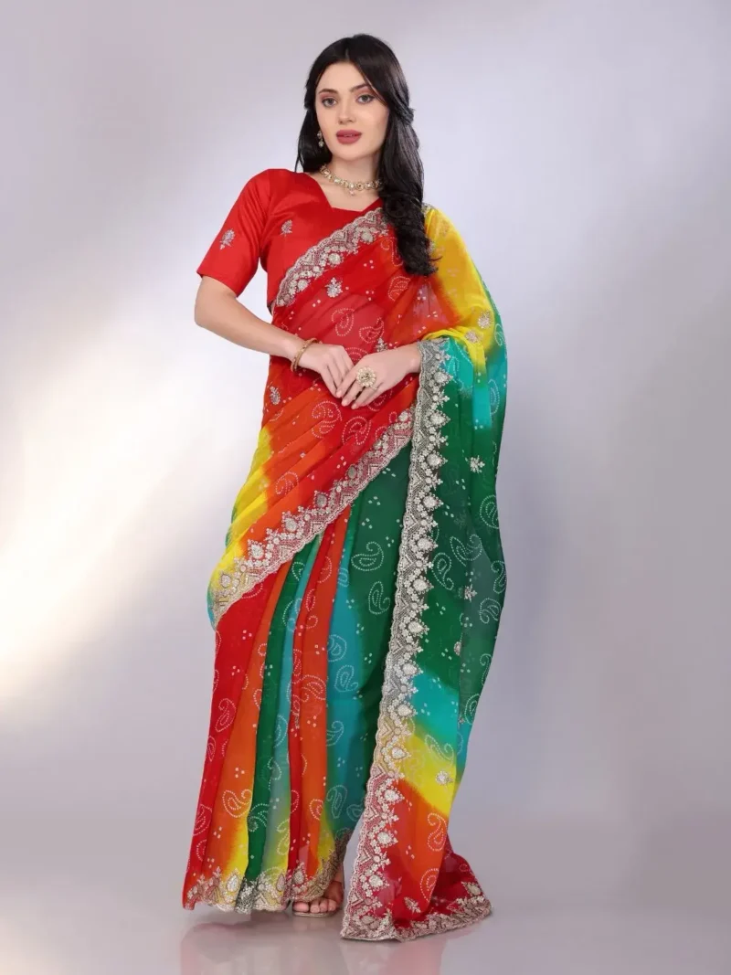 Digital Printed Sequin Embroidery With Cut Work Georgette Saree