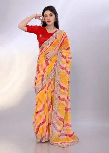 Digital Printed Sequin Embroidery With Cut Work Georgette Saree