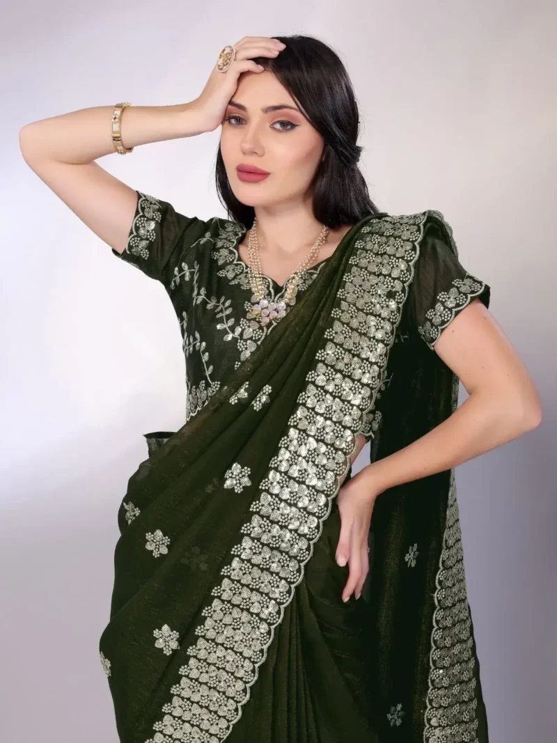 Digital Printed Sequin Embroidery With Cut Work Gold Tussar Saree