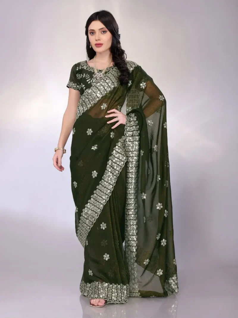Digital Printed Sequin Embroidery With Cut Work Gold Tussar Saree