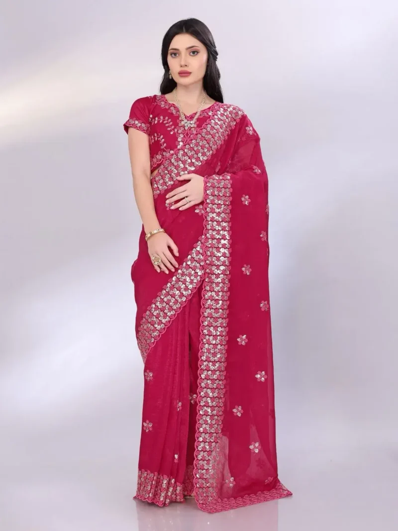 Digital Printed Sequin Embroidery With Cut Work Gold Tussar Saree