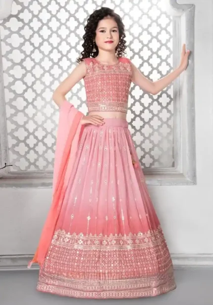 Digital Printed Sequins Embroidered Faux Georgette Lehenga for Kids