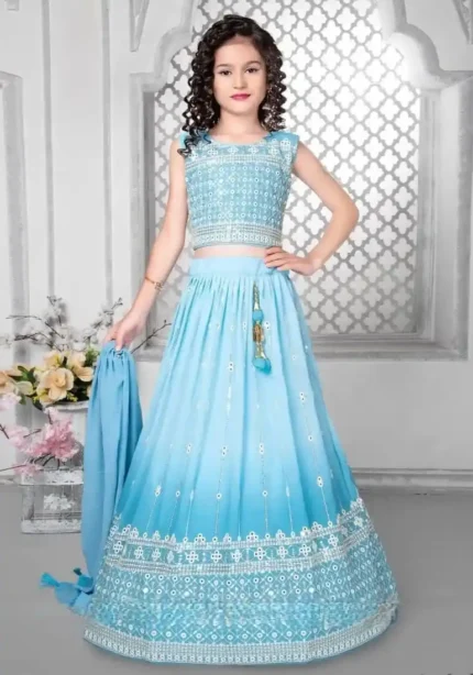 Digital Printed Sequins Embroidered Faux Georgette Lehenga for Kids