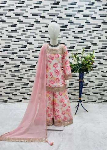 Digital Printed Sequins Embroidered Partywear Gown for Kids