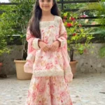 Digital Printed Sequins Embroidered Partywear Gown for Kids