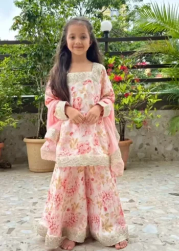 Digital Printed Sequins Embroidered Partywear Gown for Kids