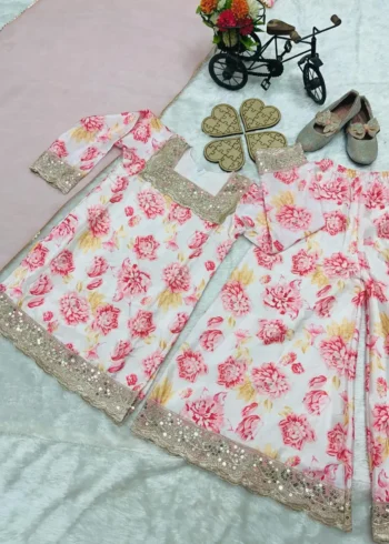 Digital Printed Sequins Embroidered Partywear Gown for Kids