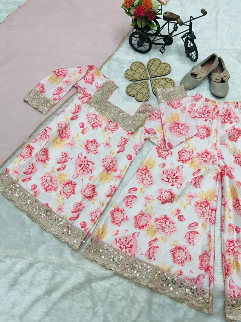 Digital Printed Sequins Embroidered Partywear Gown for Kids