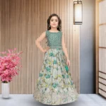Digital Printed Sequins Embroidery Work Stitched Lehenga for Kids