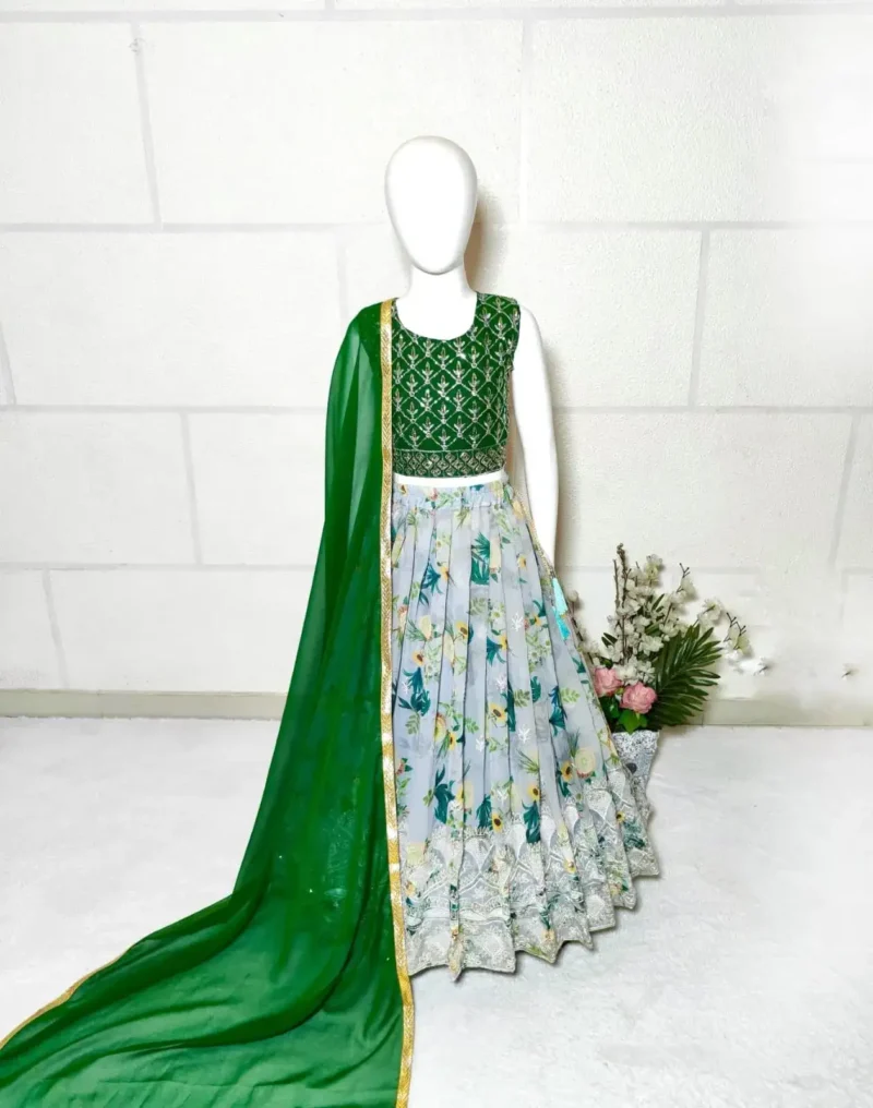 Digital Printed Sequins Embroidery Work Stitched Lehenga for Kids