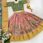 Dola Silk Kalamkari Print Kids Lehenga Choli With Zari Border Work