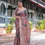 Elegant Mauve Multicolor Artistic Digital Printed Linen Saree