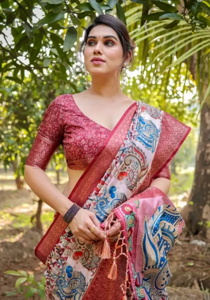 Elegant Pink Premium Tussar Silk Saree