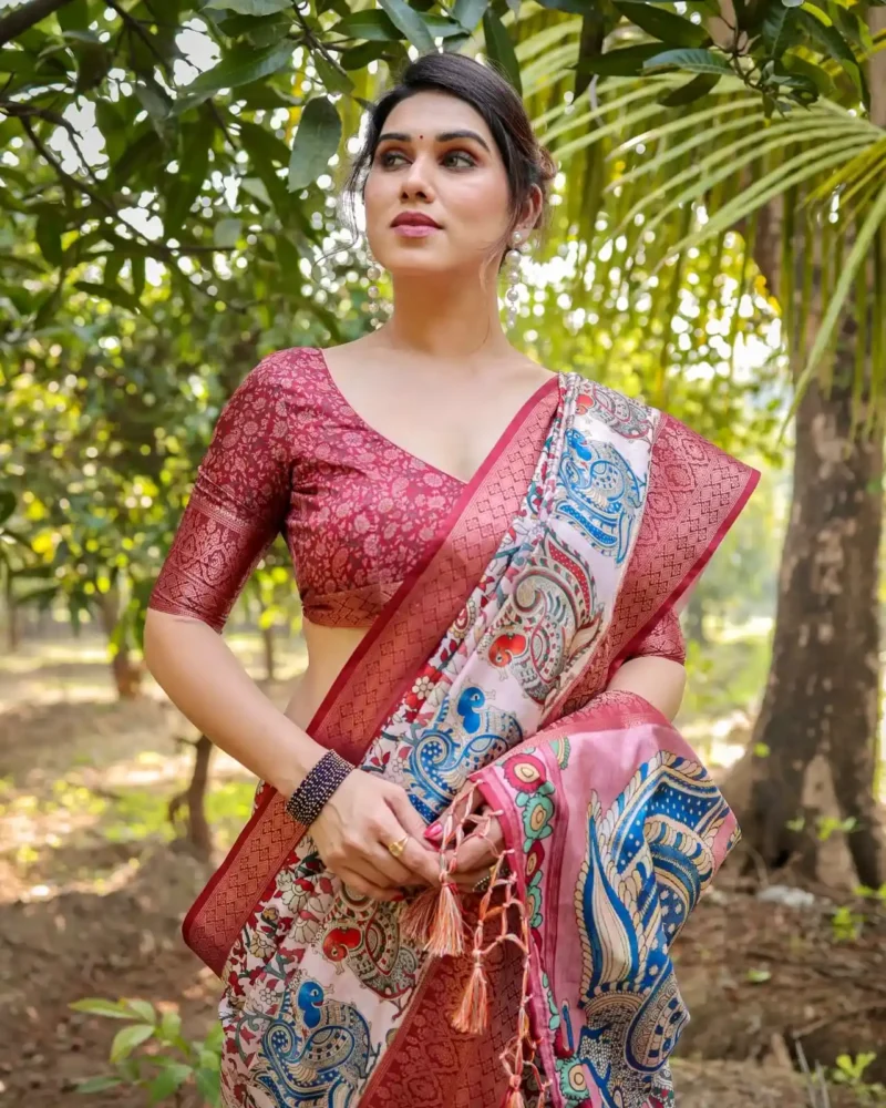Elegant Pink Premium Tussar Silk Saree