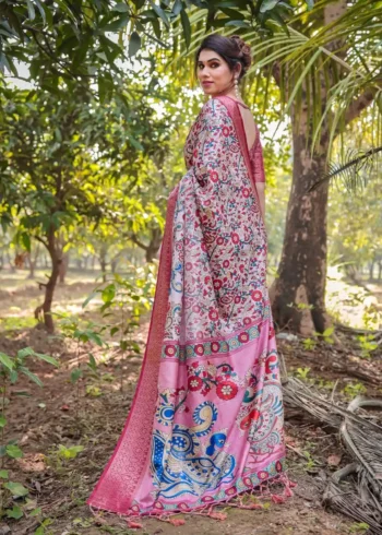 Elegant Pink Premium Tussar Silk Saree
