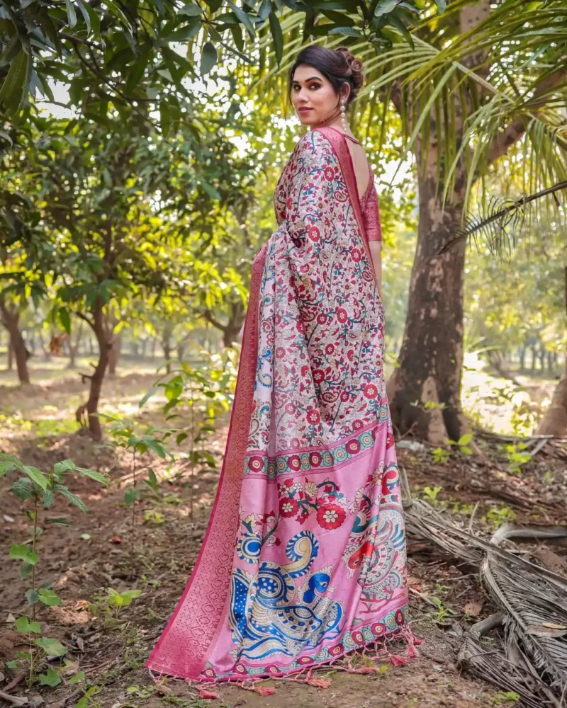 Elegant Pink Premium Tussar Silk Saree