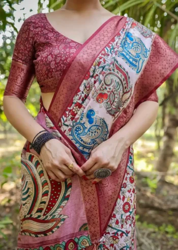 Elegant Pink Premium Tussar Silk Saree