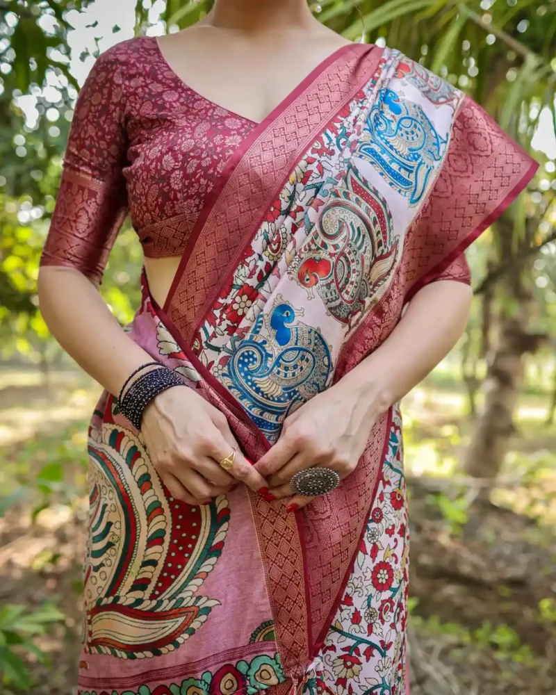 Elegant Pink Premium Tussar Silk Saree