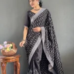 Embroidery Multi Sequence Arco Cut Work Chinon Silk Saree