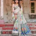 Exquisite Royal Digital Print Ivory Tussar Silk Saree