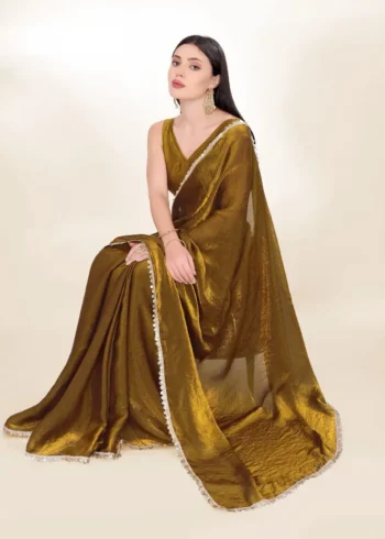 Fendy Silk Cocktail Party Wear Saree With Fancy Lace Border