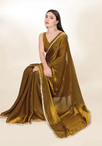 Fendy Silk Cocktail Party Wear Saree With Fancy Lace Border