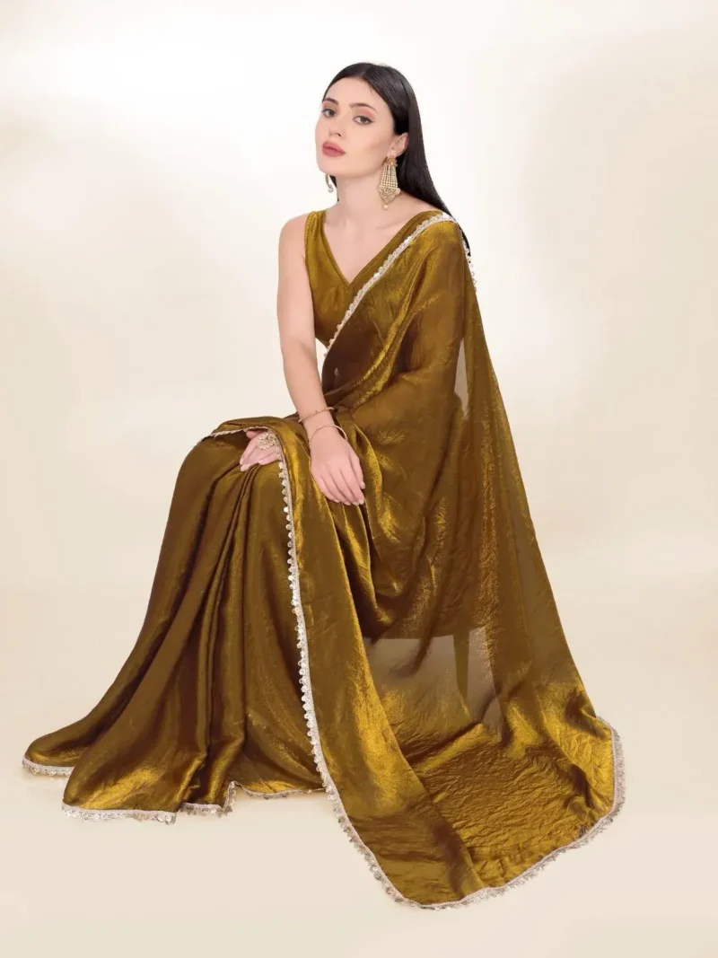 Fendy Silk Cocktail Party Wear Saree With Fancy Lace Border