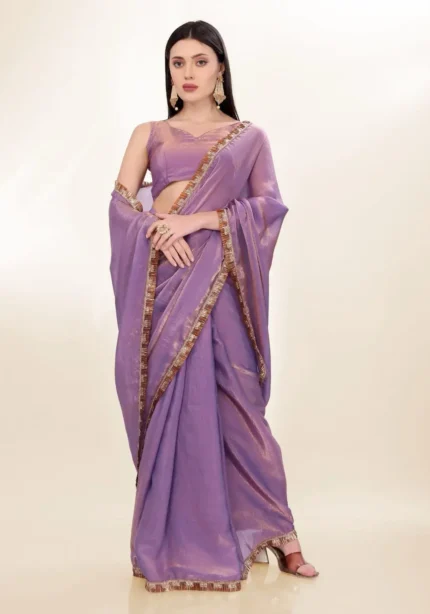 Fendy Silk Cocktail Party Wear Saree With Fancy Lace Border