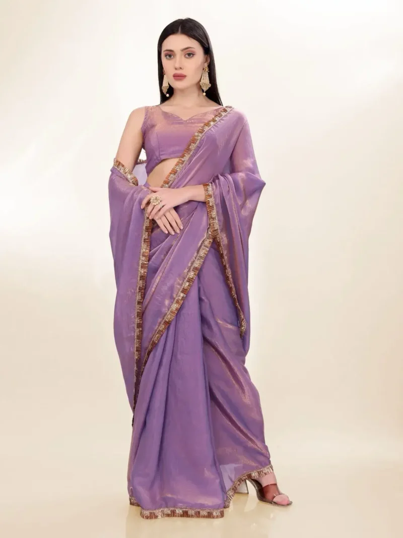 Fendy Silk Cocktail Party Wear Saree With Fancy Lace Border