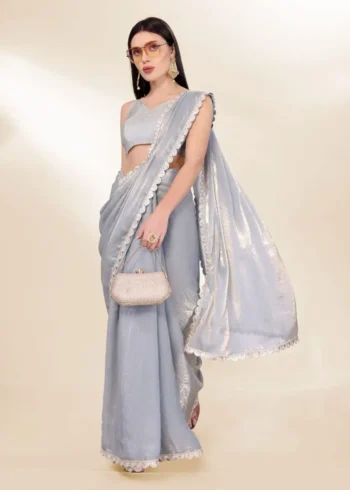 Buy Saree for Girls Farewell 32 Fendy Silk Cocktail Party Wear Saree With Fancy Lace Border