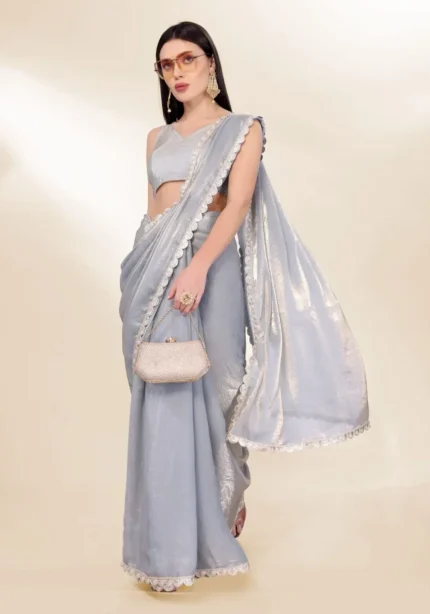 Fendy Silk Cocktail Party Wear Saree With Fancy Lace Border