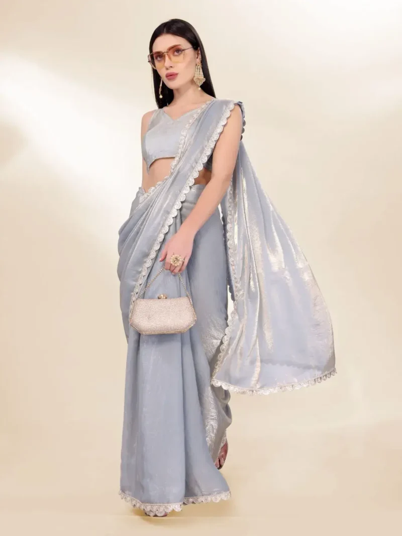Fendy Silk Cocktail Party Wear Saree With Fancy Lace Border