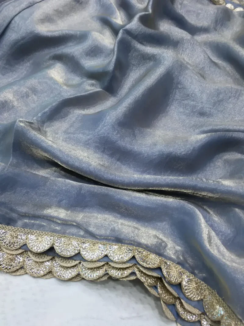 Fendy Silk Cocktail Party Wear Saree With Fancy Lace Border