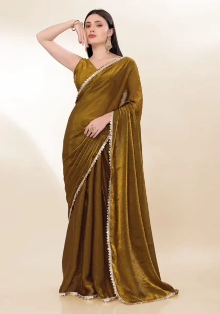 Fendy Silk Cocktail Party Wear Saree With Fancy Lace Border