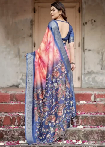 Fiery Pink Ombre Tie Dye Effect Tussar Silk Saree