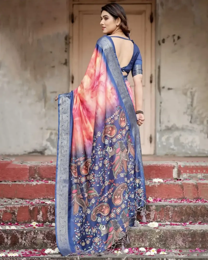 Fiery Pink Ombre Tie Dye Effect Tussar Silk Saree