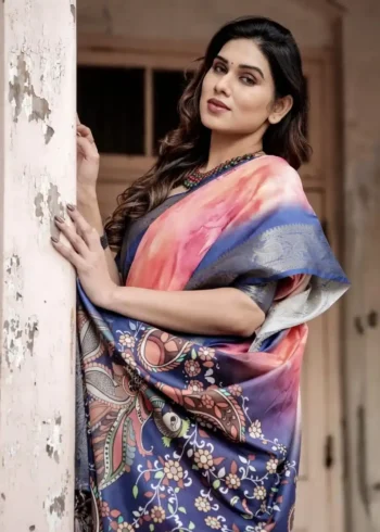 Fiery Pink Ombre Tie Dye Effect Tussar Silk Saree