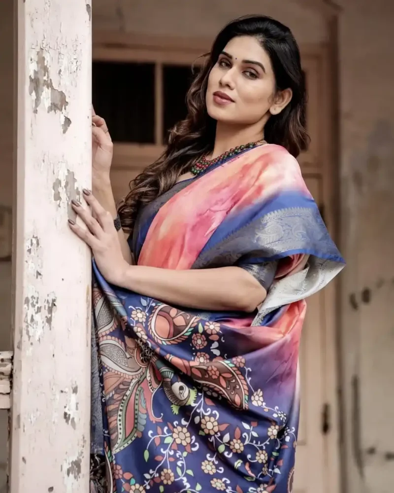 Fiery Pink Ombre Tie Dye Effect Tussar Silk Saree