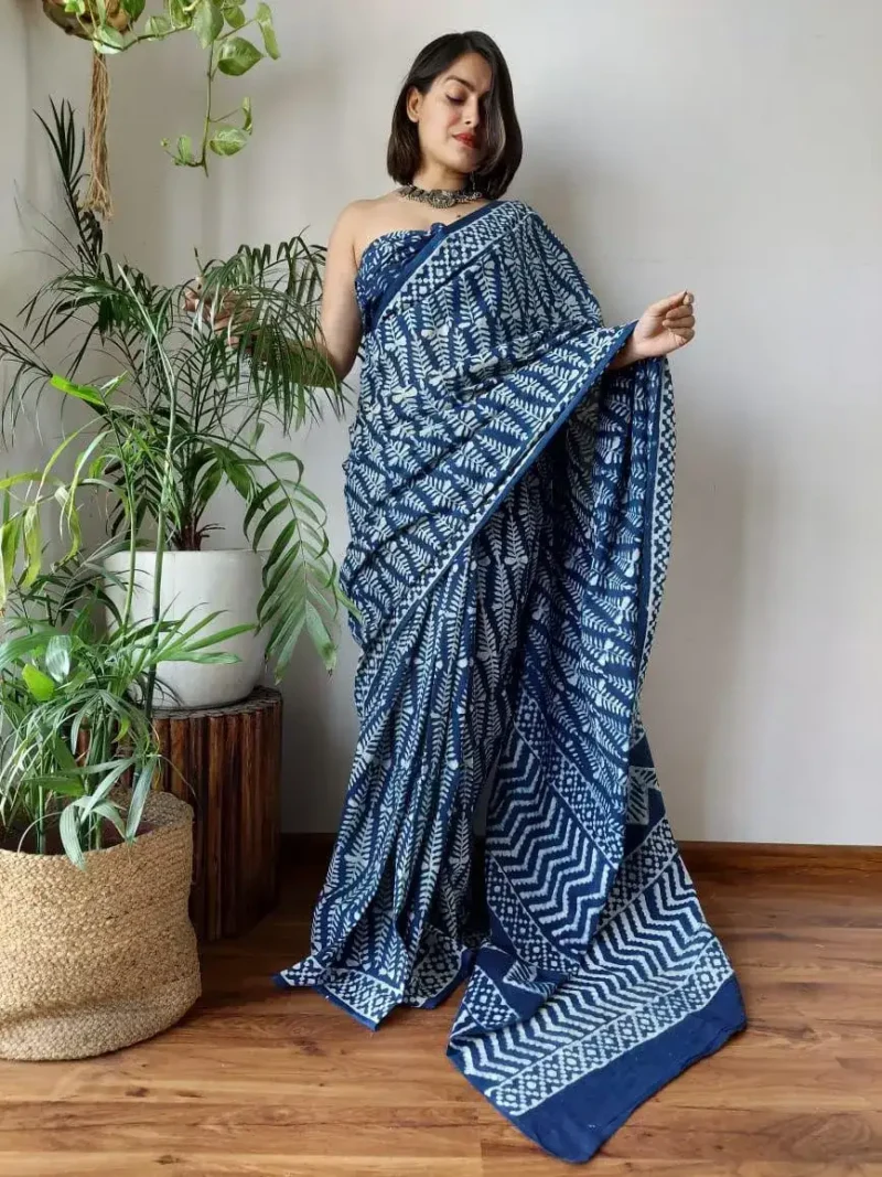 Flowy Linen Silk Cotton Sarees With All Over Batik Digital Prints
