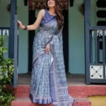 Gentle Sky Blue Pure Linen Saree