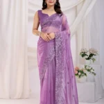 Gold Twill Net Sequins Embroidery With Cut Work Saree